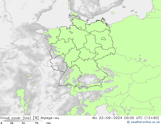 zachmurzenie (niskie) Arpege-eu pon. 23.09.2024 00 UTC