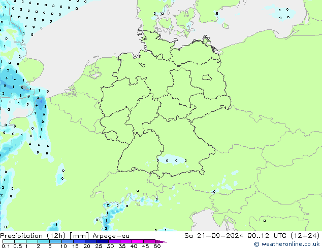 Precipitation (12h) Arpege-eu So 21.09.2024 12 UTC