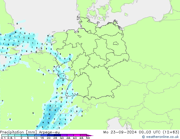 Precipitazione Arpege-eu lun 23.09.2024 03 UTC