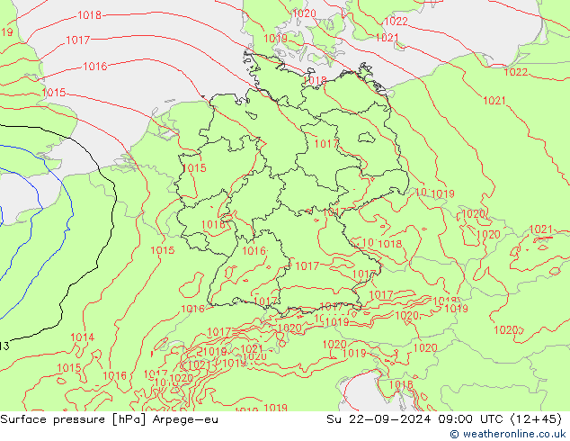 Surface pressure Arpege-eu Su 22.09.2024 09 UTC