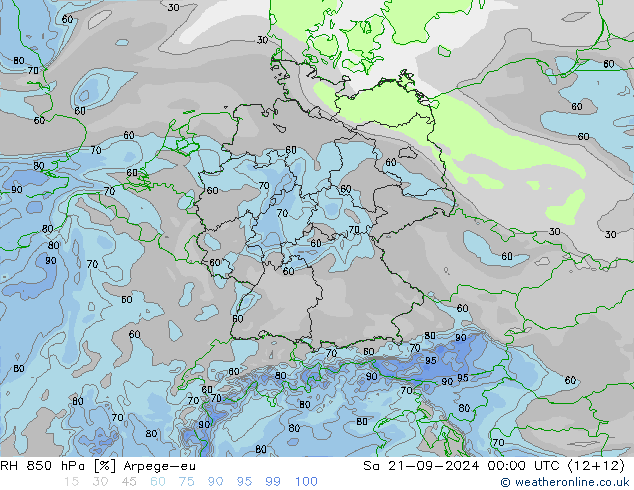 RH 850 hPa Arpege-eu Sa 21.09.2024 00 UTC