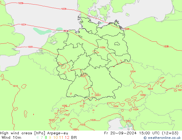 Windvelden Arpege-eu vr 20.09.2024 15 UTC