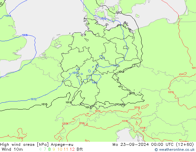 High wind areas Arpege-eu пн 23.09.2024 00 UTC