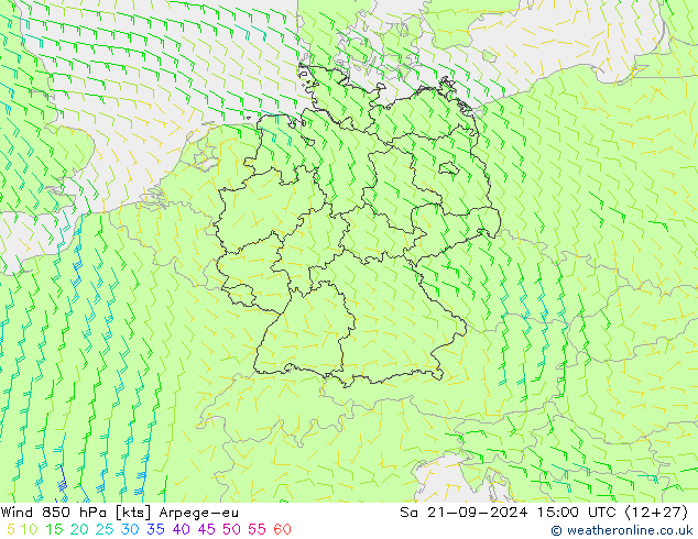 Wind 850 hPa Arpege-eu Sa 21.09.2024 15 UTC