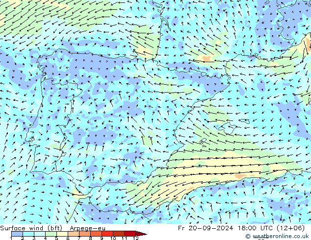 ве�Bе�@ 10 m (bft) Arpege-eu пт 20.09.2024 18 UTC