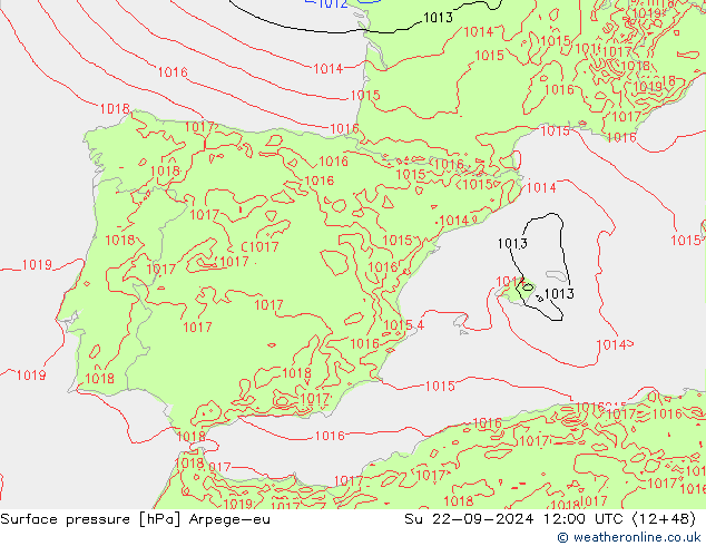 Surface pressure Arpege-eu Su 22.09.2024 12 UTC