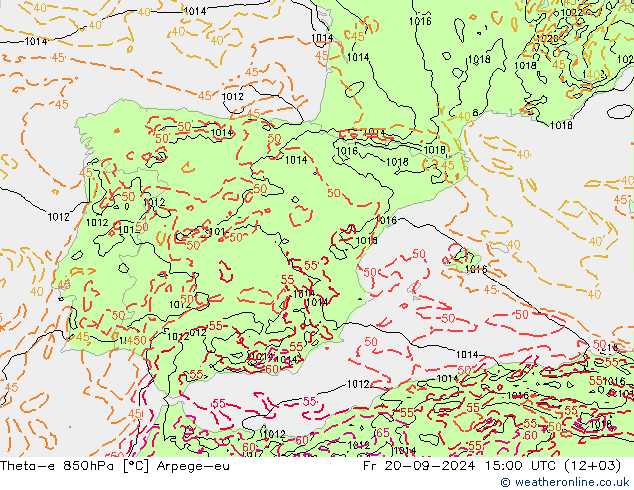 Theta-e 850hPa Arpege-eu Fr 20.09.2024 15 UTC