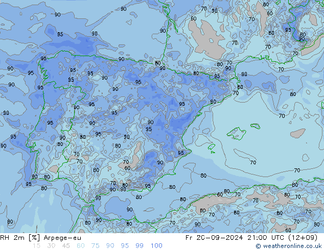 RH 2m Arpege-eu Fr 20.09.2024 21 UTC