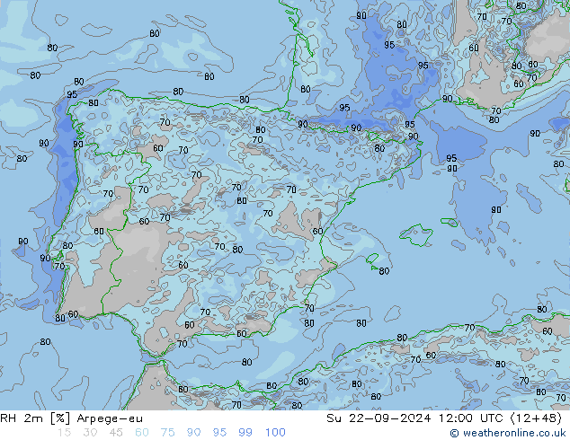 RH 2m Arpege-eu Dom 22.09.2024 12 UTC