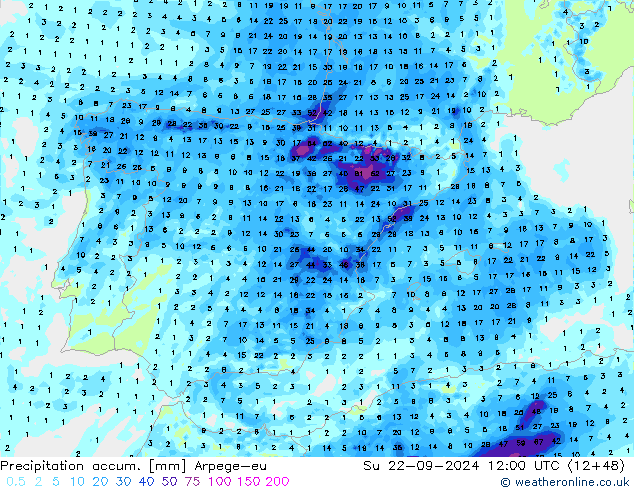 Precipitation accum. Arpege-eu Dom 22.09.2024 12 UTC