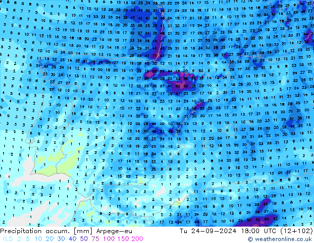 Precipitation accum. Arpege-eu Ter 24.09.2024 18 UTC