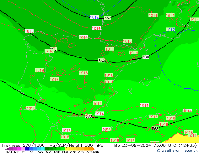 Dikte 500-1000hPa Arpege-eu ma 23.09.2024 03 UTC