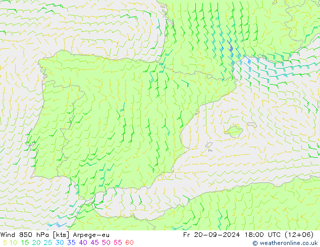 Wind 850 hPa Arpege-eu vr 20.09.2024 18 UTC