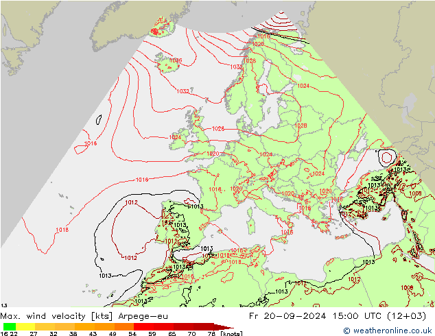 Max. wind velocity Arpege-eu пт 20.09.2024 15 UTC