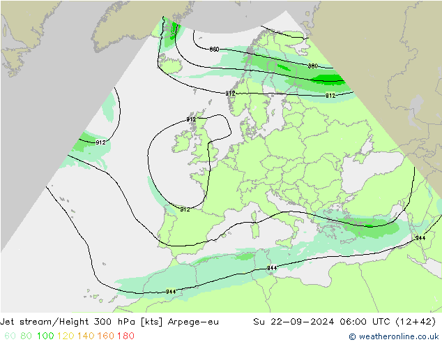 Jet stream/Height 300 hPa Arpege-eu Ne 22.09.2024 06 UTC