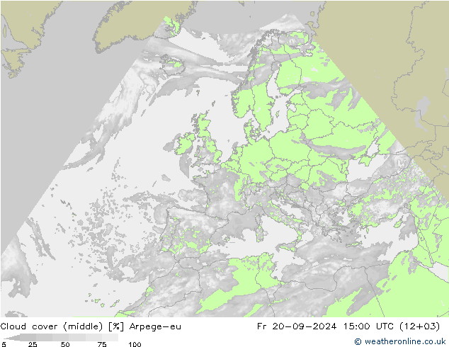 Cloud cover (middle) Arpege-eu Fr 20.09.2024 15 UTC