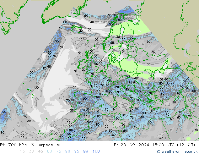 RH 700 гПа Arpege-eu пт 20.09.2024 15 UTC