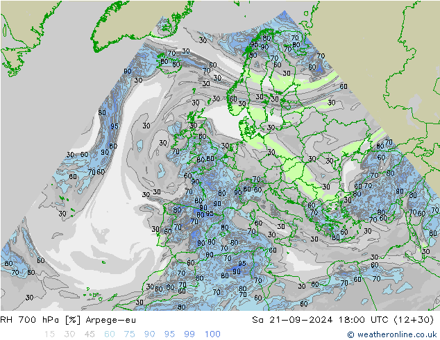 RH 700 hPa Arpege-eu Sa 21.09.2024 18 UTC