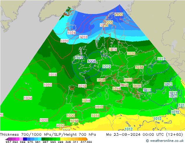 700-1000 hPa Kalınlığı Arpege-eu Pzt 23.09.2024 00 UTC