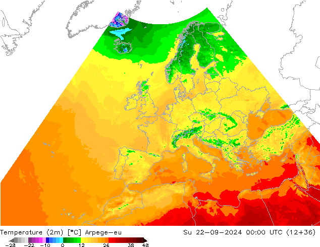 Temperature (2m) Arpege-eu Su 22.09.2024 00 UTC