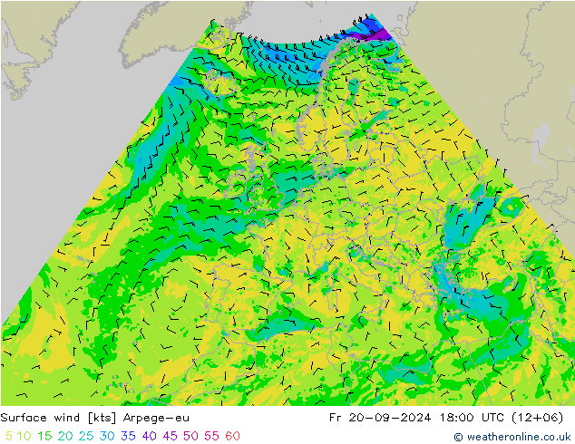 Vento 10 m Arpege-eu Sex 20.09.2024 18 UTC