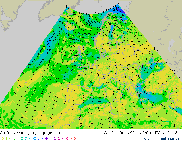 Surface wind Arpege-eu Sa 21.09.2024 06 UTC