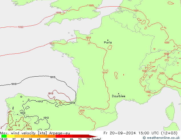 Max. wind velocity Arpege-eu  20.09.2024 15 UTC