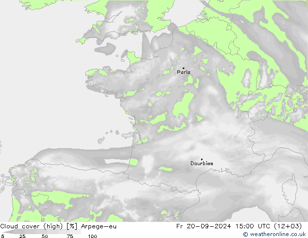 Cloud cover (high) Arpege-eu Fr 20.09.2024 15 UTC