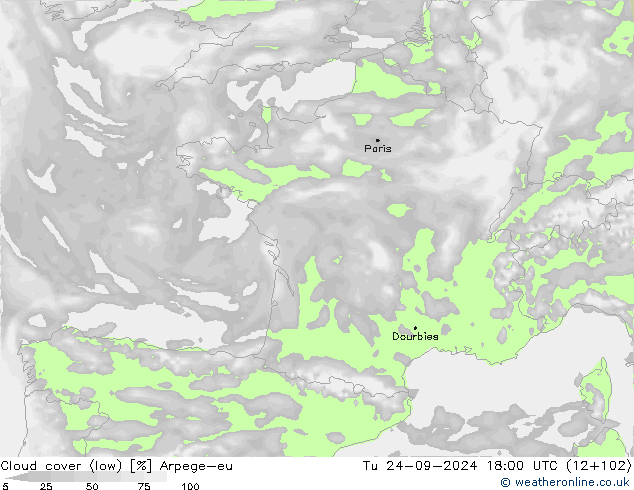 zachmurzenie (niskie) Arpege-eu wto. 24.09.2024 18 UTC