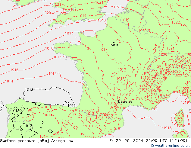 приземное давление Arpege-eu пт 20.09.2024 21 UTC