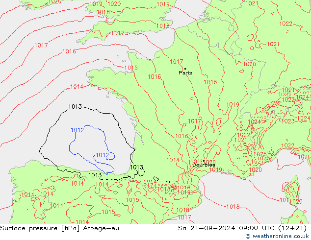 Surface pressure Arpege-eu Sa 21.09.2024 09 UTC