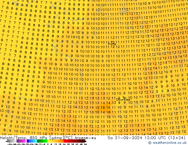 Height/Temp. 850 hPa Arpege-eu sab 21.09.2024 12 UTC