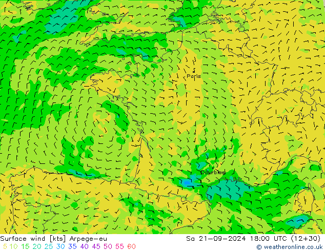 ветер 10 m Arpege-eu сб 21.09.2024 18 UTC