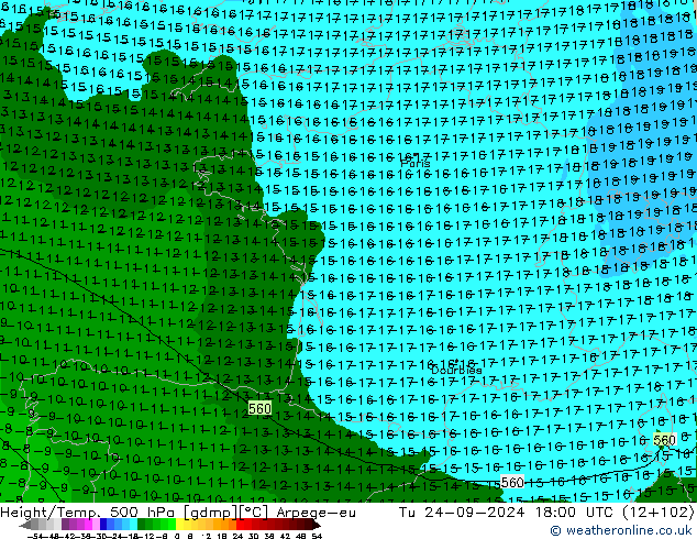 Height/Temp. 500 hPa Arpege-eu Ter 24.09.2024 18 UTC