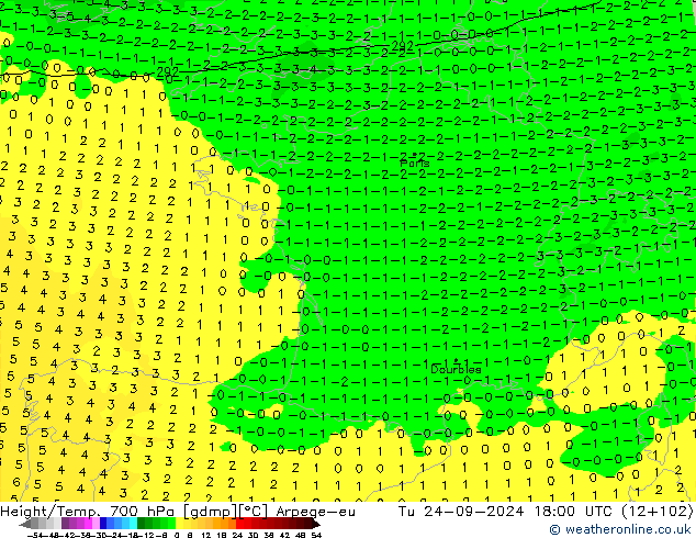 Height/Temp. 700 hPa Arpege-eu Di 24.09.2024 18 UTC