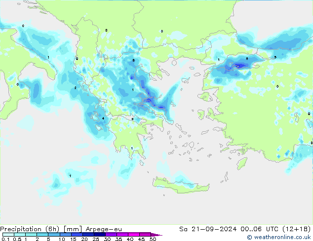 Precipitation (6h) Arpege-eu Sa 21.09.2024 06 UTC