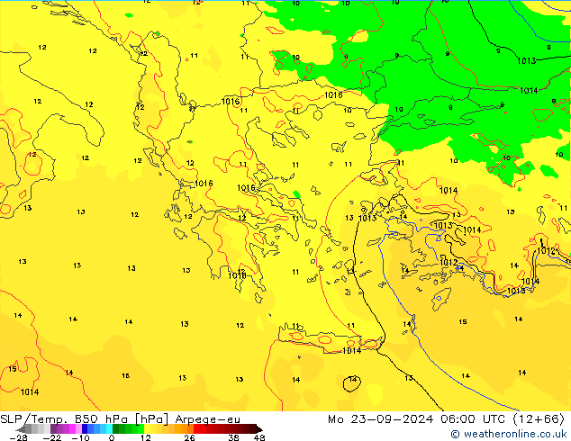 SLP/Temp. 850 hPa Arpege-eu ma 23.09.2024 06 UTC