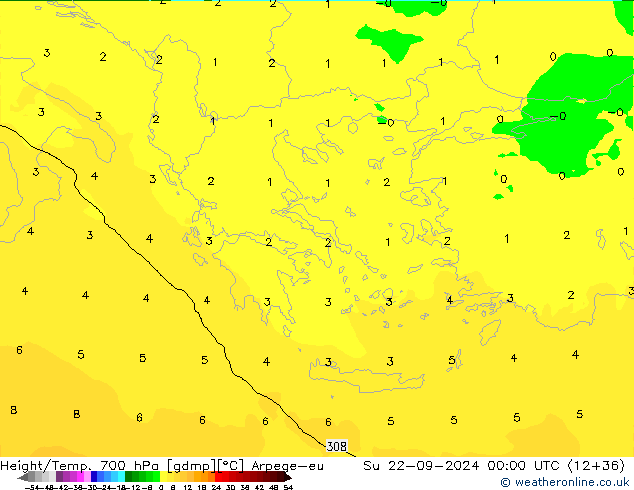 Height/Temp. 700 гПа Arpege-eu Вс 22.09.2024 00 UTC