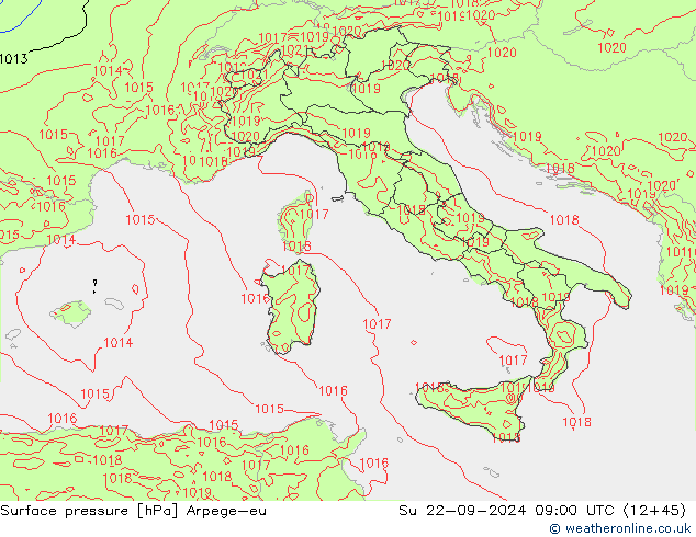 приземное давление Arpege-eu Вс 22.09.2024 09 UTC