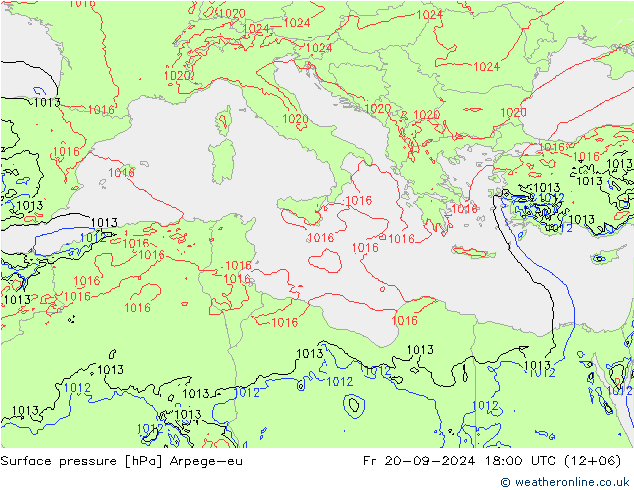 Pressione al suolo Arpege-eu ven 20.09.2024 18 UTC