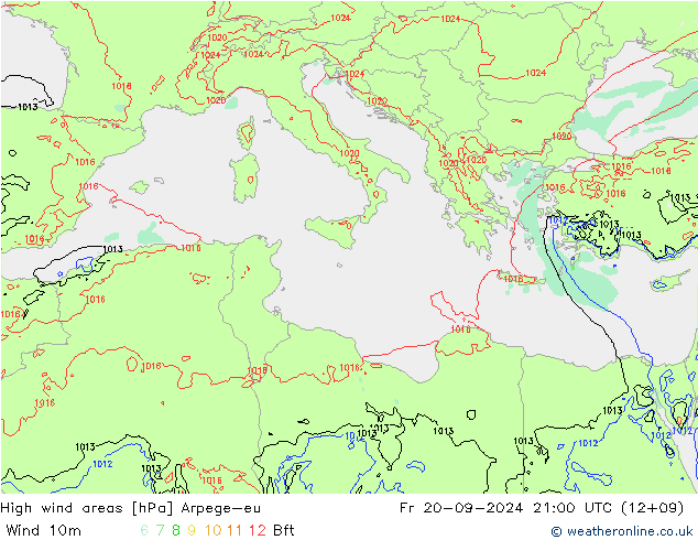 Windvelden Arpege-eu vr 20.09.2024 21 UTC