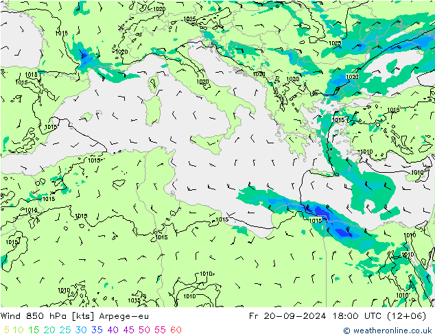 Viento 850 hPa Arpege-eu vie 20.09.2024 18 UTC