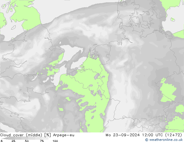 Wolken (mittel) Arpege-eu Mo 23.09.2024 12 UTC