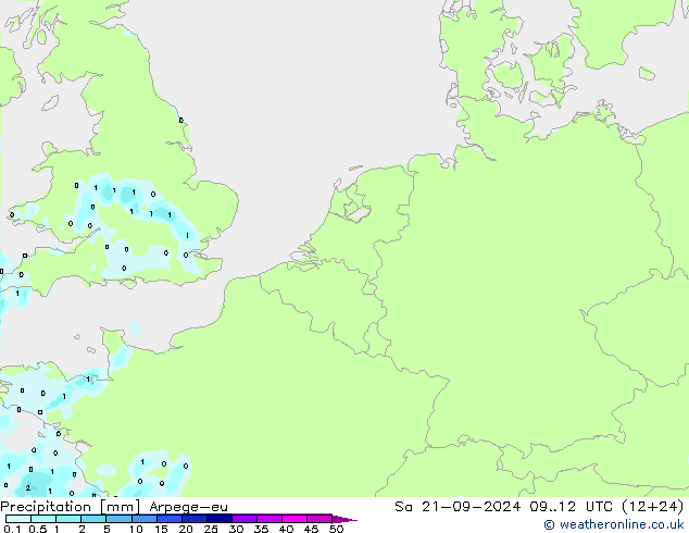 Niederschlag Arpege-eu Sa 21.09.2024 12 UTC