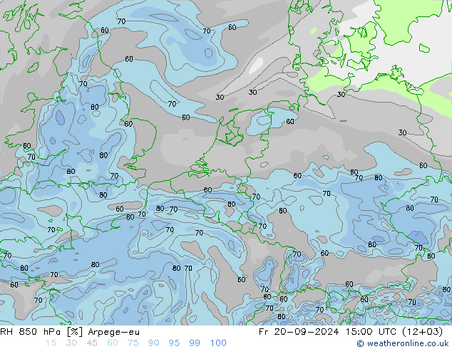 RH 850 hPa Arpege-eu Fr 20.09.2024 15 UTC