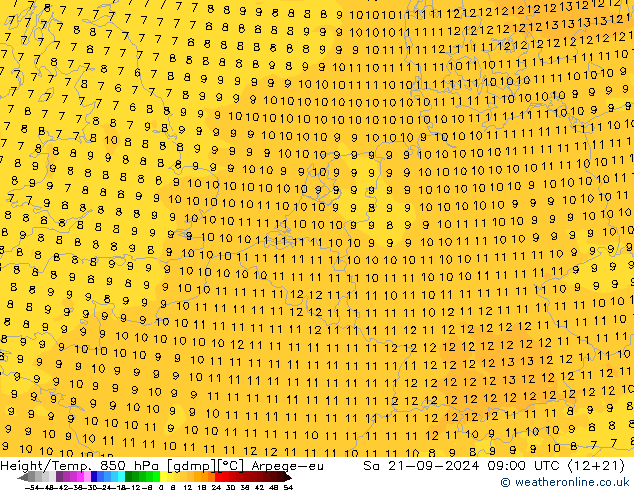 Height/Temp. 850 hPa Arpege-eu Sa 21.09.2024 09 UTC