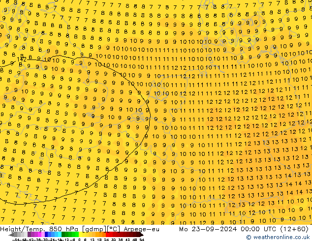 Geop./Temp. 850 hPa Arpege-eu lun 23.09.2024 00 UTC