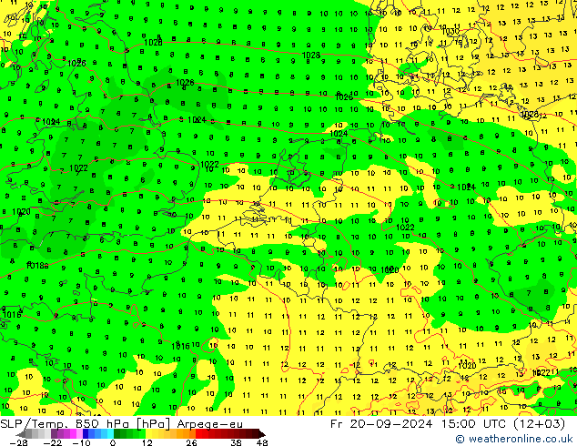 850 hPa Yer Bas./Sıc Arpege-eu Cu 20.09.2024 15 UTC