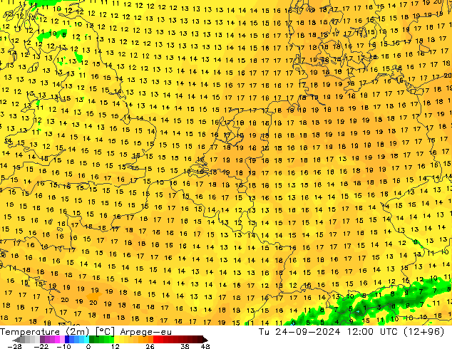 Temperature (2m) Arpege-eu Út 24.09.2024 12 UTC