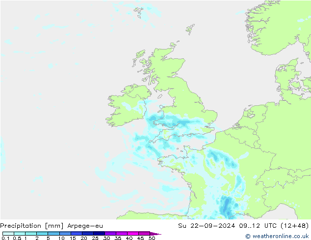 осадки Arpege-eu Вс 22.09.2024 12 UTC